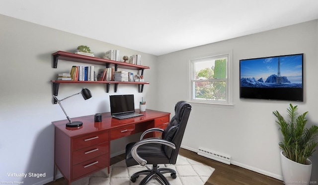 76 Midway Dr, Bethel, CT 06801 - office space with baseboards, visible vents, a baseboard heating unit, and wood finished floors