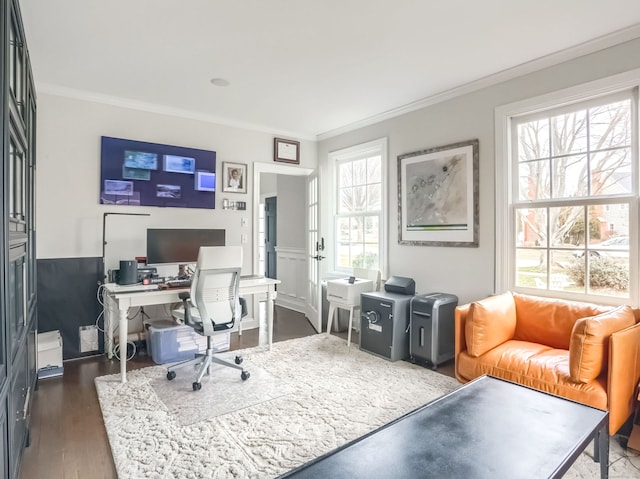 office space featuring crown molding and a wealth of natural light