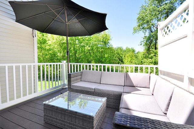 wooden deck with outdoor lounge area