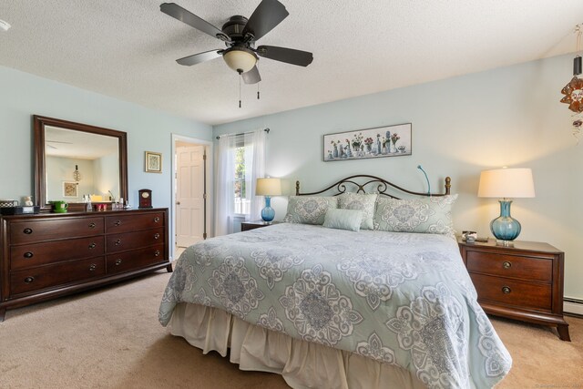 3 River Edge Dr, Newtown, CT 06482 - bedroom with light carpet, a textured ceiling, and a ceiling fan