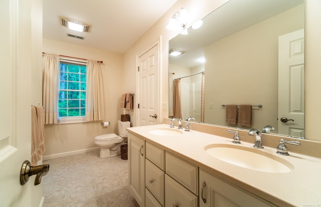 42 N Woods Rd, Hamden, CT 06518 - full bath with toilet, baseboards, tile patterned floors, double vanity, and a shower with curtain