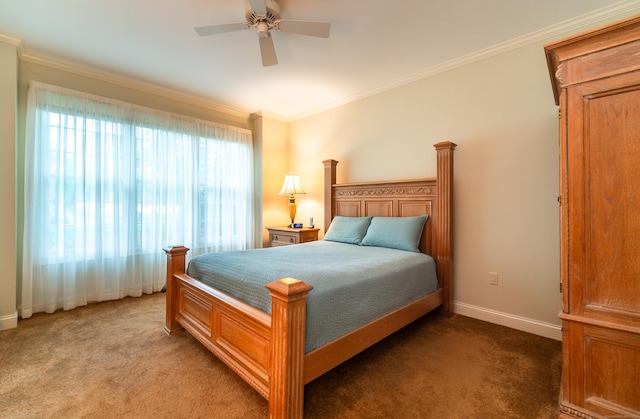 42 N Woods Rd, Hamden, CT 06518 - bedroom with light carpet, crown molding, baseboards, and ceiling fan