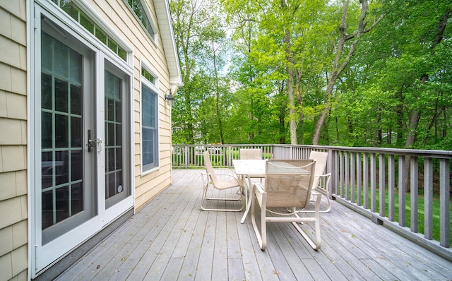 42 N Woods Rd, Hamden, CT 06518 - wooden terrace with outdoor dining space and view of wooded area