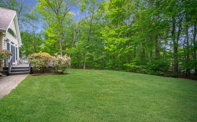 42 N Woods Rd, Hamden, CT 06518 - view of grassy yard featuring a wooden deck