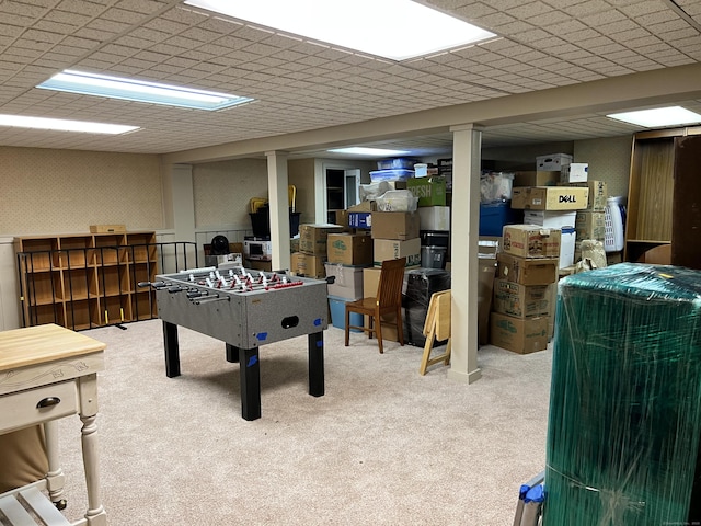 rec room featuring carpet flooring