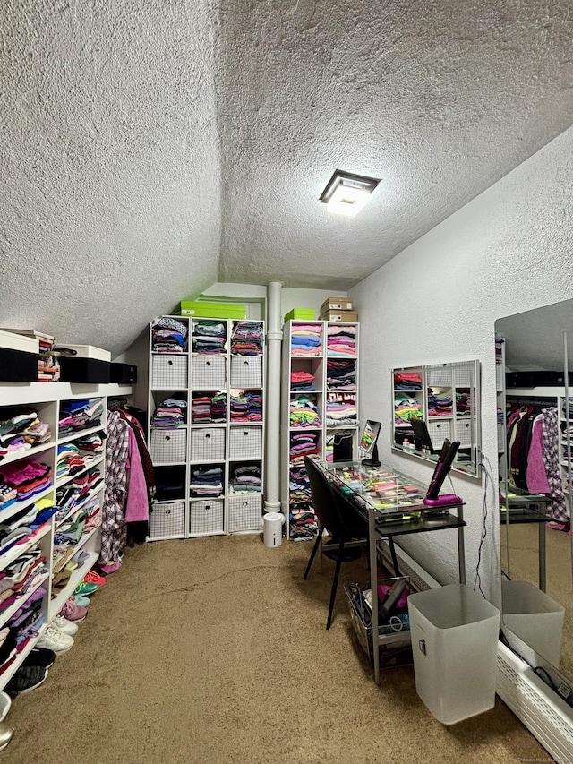 80 Colony St, Ansonia, CT 06401 - carpeted home office with a textured ceiling and lofted ceiling