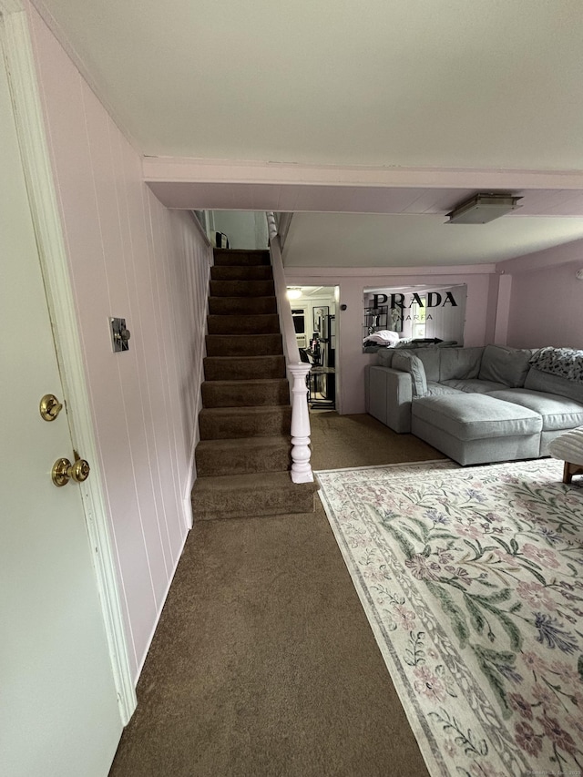 80 Colony St, Ansonia, CT 06401 - living room featuring carpet flooring and stairs