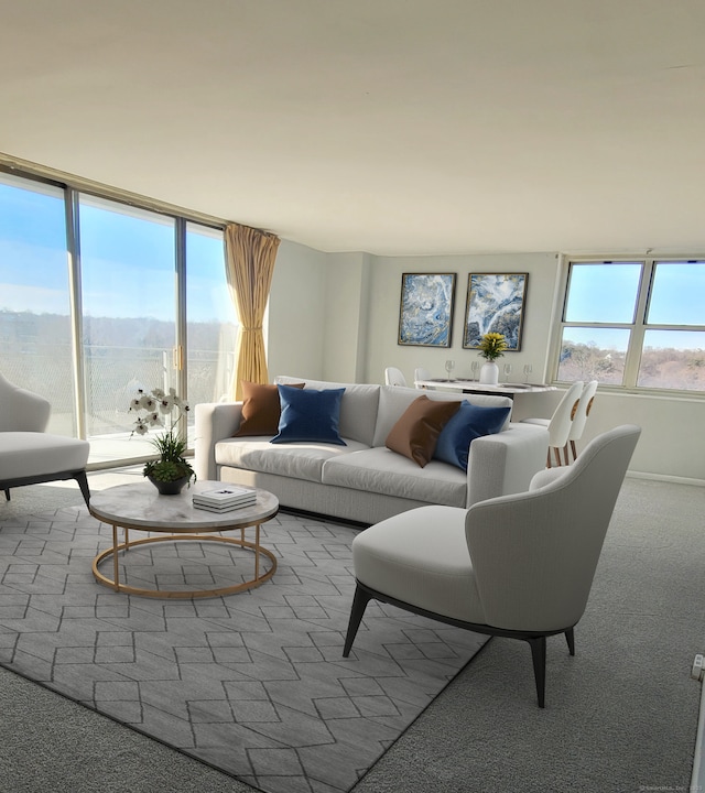 living area with carpet flooring