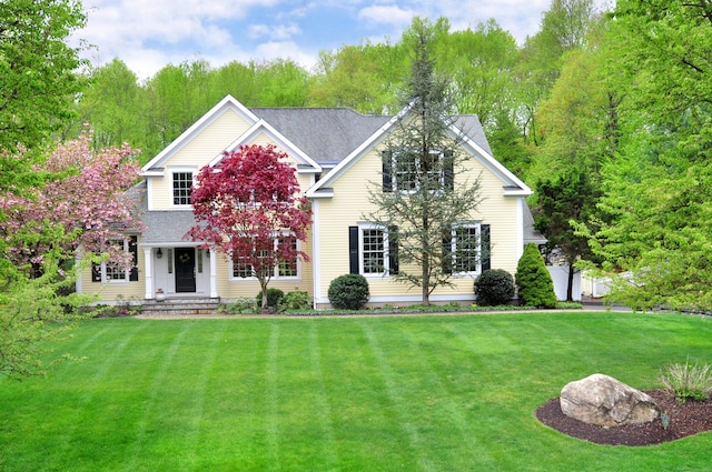 traditional home featuring a front lawn