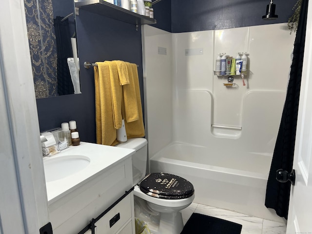 135 Bucks Hill Rd Apt 8, Waterbury, CT 06704 - bathroom with shower / bath combination with curtain, toilet, marble finish floor, and vanity