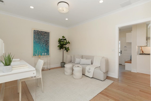 137 Millard St, Fairfield, CT 06824 - home office featuring ornamental molding, light wood finished floors, and recessed lighting