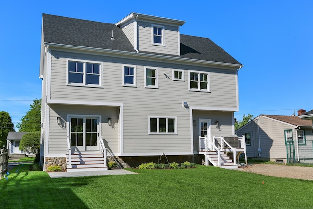 137 Millard St, Fairfield, CT 06824 - back of house with entry steps and a yard