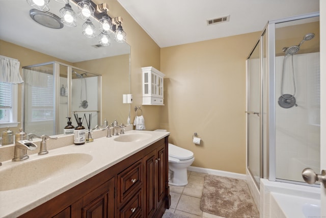9 Baldwin Dr, Farmington, CT 06032 - full bath with a shower stall, toilet, double vanity, tile patterned floors, and baseboards