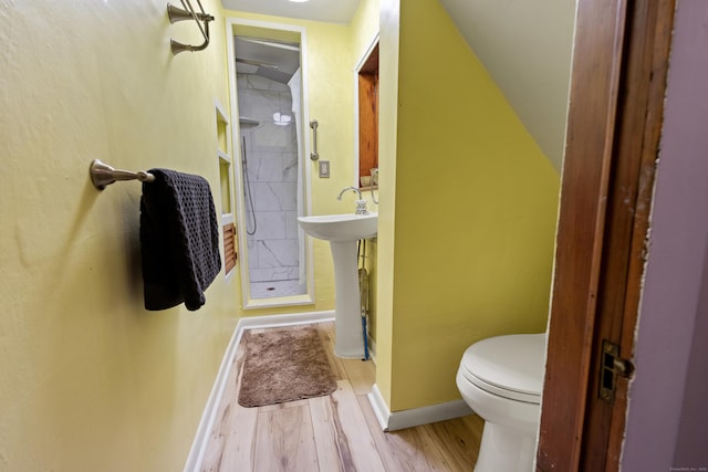 45 Roseland Park Rd, Woodstock, CT 06281 - bathroom featuring toilet, wood finished floors, baseboards, and a shower