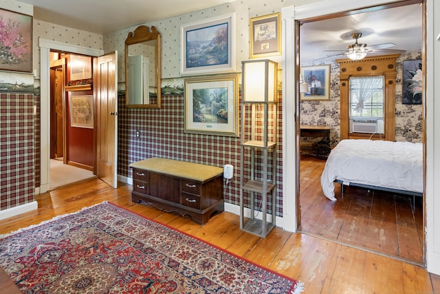 45 Roseland Park Rd, Woodstock, CT 06281 - hallway featuring wallpapered walls, light wood-type flooring, and cooling unit