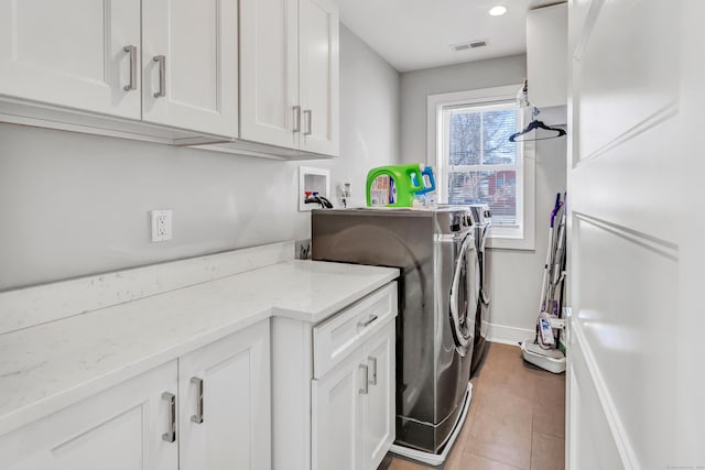 74 Sterling St, Fairfield, CT 06825 - washroom featuring cabinet space, visible vents, baseboards, independent washer and dryer, and recessed lighting