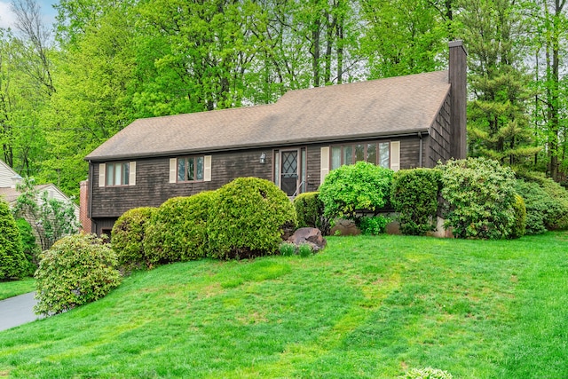 214 Candlewyck Dr, Newington, CT 06111 - ranch-style house featuring a chimney, a front yard, and a shingled roof