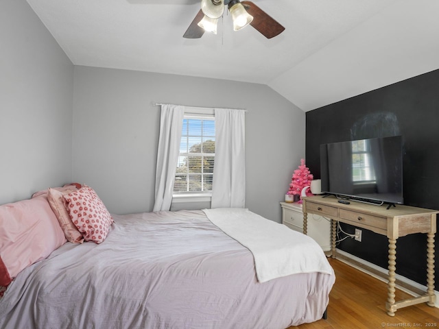 134 Painter Ave, West Haven, CT 06516 - bedroom featuring ceiling fan, wood finished floors, and lofted ceiling