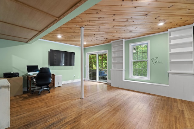 202 Horse Hill Rd, Westbrook, CT 06498 - home office featuring wood ceiling, wood finished floors, and built in features