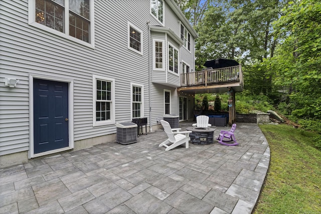 202 Horse Hill Rd, Westbrook, CT 06498 - view of patio / terrace featuring an outdoor fire pit, central AC unit, and a wooden deck