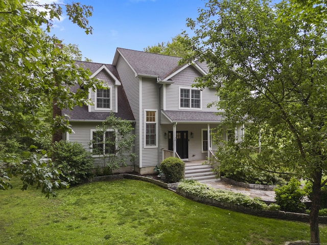 202 Horse Hill Rd, Westbrook, CT 06498 - view of front of house with a porch, a front lawn, and a shingled roof