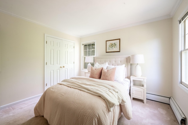 45 Wolf Pit Rd, Southbury, CT 06488 - bedroom featuring light colored carpet, crown molding, baseboards, multiple windows, and a closet