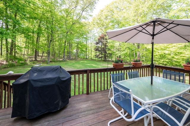 45 Wolf Pit Rd, Southbury, CT 06488 - wooden terrace featuring area for grilling, outdoor dining space, and a yard