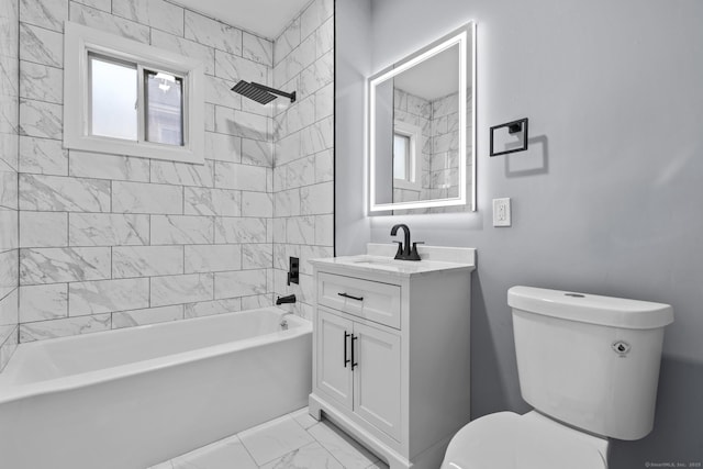 181 Westbourne Pkwy, Hartford, CT 06112 - bathroom with vanity, toilet, bathtub / shower combination, and marble finish floor