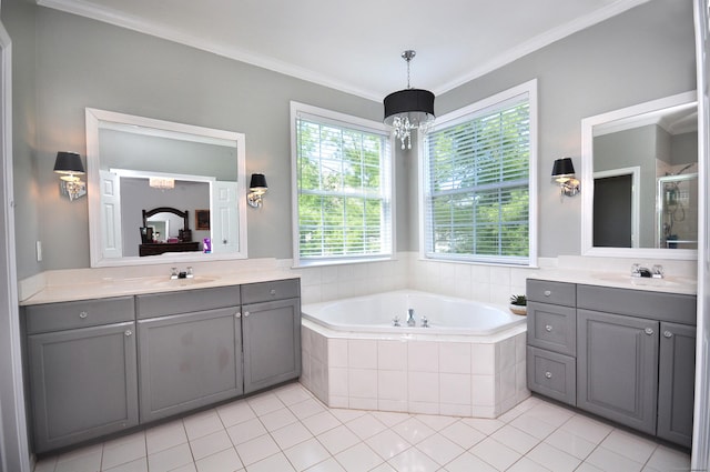 bathroom with a sink, plenty of natural light, a shower stall, and a bath