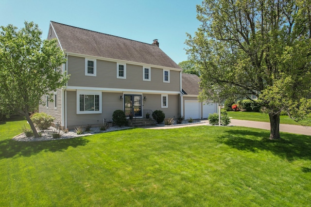 54 Silo Dr, Wethersfield, CT 06109 - colonial house with an attached garage, a chimney, a front lawn, and concrete driveway