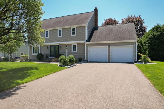 54 Silo Dr, Wethersfield, CT 06109 - colonial house featuring an attached garage, asphalt driveway, a chimney, and a front yard