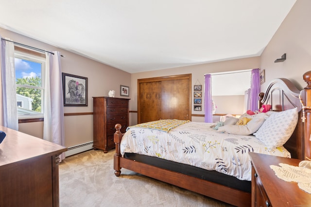 54 Silo Dr, Wethersfield, CT 06109 - bedroom with a baseboard radiator, light carpet, and a closet