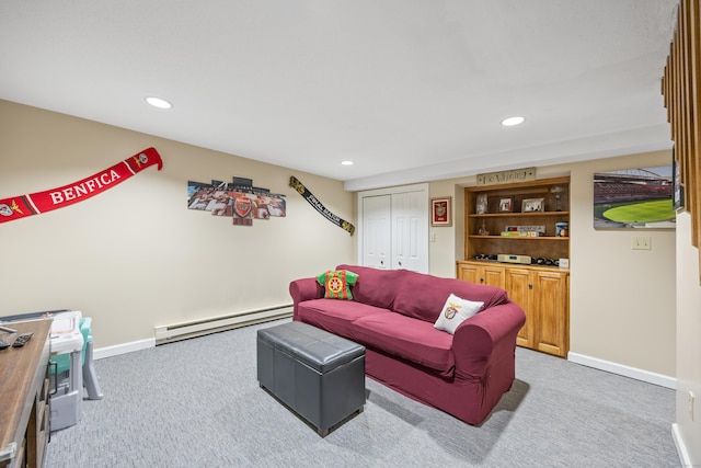54 Silo Dr, Wethersfield, CT 06109 - living area with a baseboard radiator, carpet flooring, recessed lighting, and baseboards
