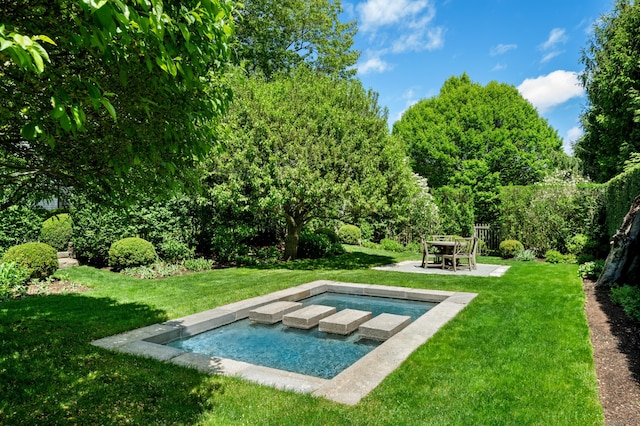945 Oenoke Rdg, New Canaan, CT 06840 - view of swimming pool with an in-ground hot tub and a yard