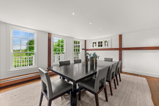 945 Oenoke Rdg, New Canaan, CT 06840 - dining space with wood finished floors, recessed lighting, and baseboard heating