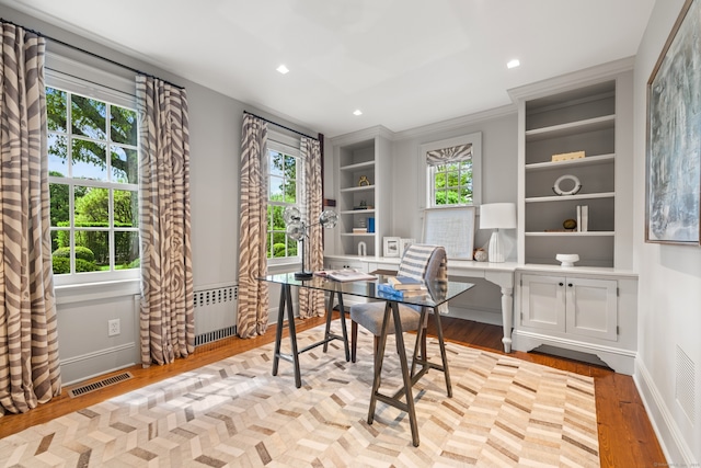 945 Oenoke Rdg, New Canaan, CT 06840 - office space featuring wood finished floors, built in shelves, recessed lighting, baseboards, and ornamental molding