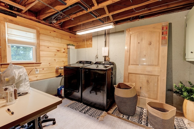 washroom featuring washer and dryer