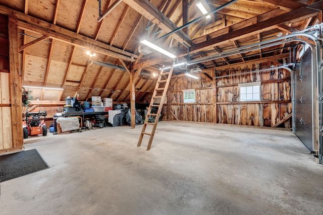 garage featuring a workshop area