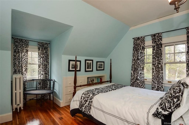262 Kenyon St, Hartford, CT 06105 - bedroom featuring radiator heating unit, hardwood / wood-style floors, vaulted ceiling, and baseboards