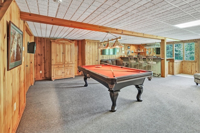 2 White Oak Farm Rd, Newtown, CT 06470 - recreation room with wood walls, pool table, and carpet floors