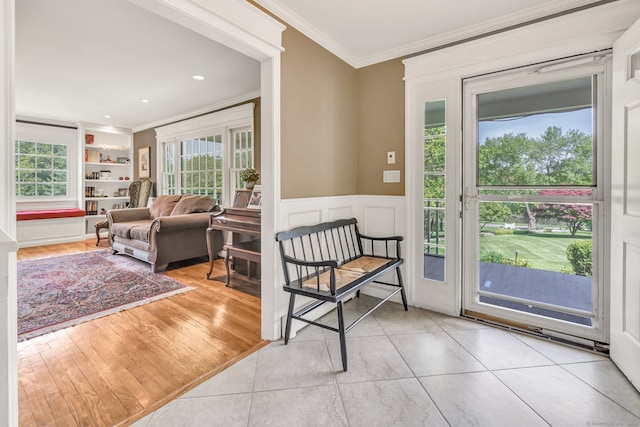 2 White Oak Farm Rd, Newtown, CT 06470 - foyer entrance with ornamental molding, healthy amount of natural light, and a wainscoted wall