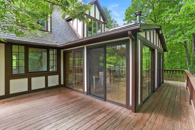 2 Kramer Ln, Weston, CT 06883 - wooden deck with a sunroom