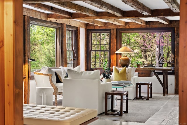37 Cedar Hls, Weston, CT 06883 - living room with beam ceiling and plenty of natural light
