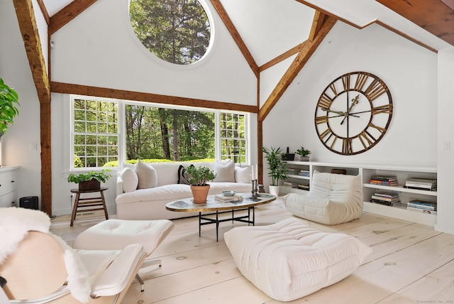 37 Cedar Hls, Weston, CT 06883 - living area featuring high vaulted ceiling and beamed ceiling
