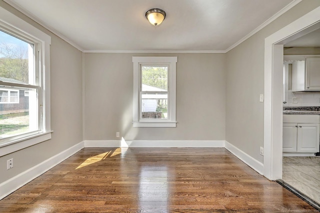 spare room with a wealth of natural light and wood finished floors