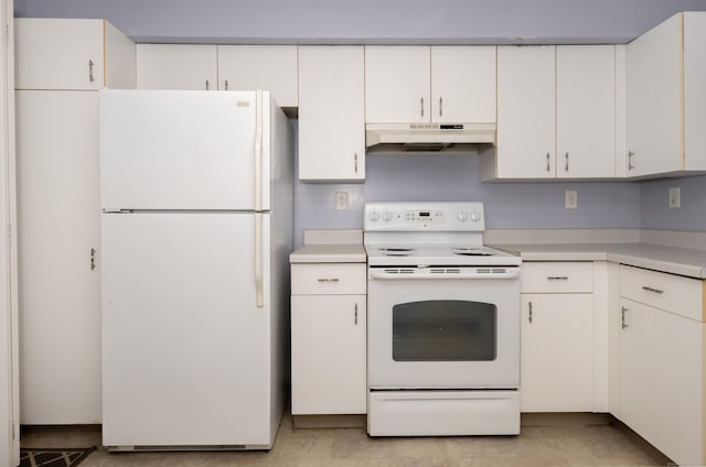 75 Redwood Dr Unit 609, East Haven, CT 06513 - kitchen with white appliances, under cabinet range hood, light countertops, and white cabinetry