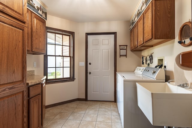 23 Hefflon Farm Rd, Old Lyme, CT 06371 - washroom featuring independent washer and dryer, cabinet space, baseboards, and light tile patterned floors