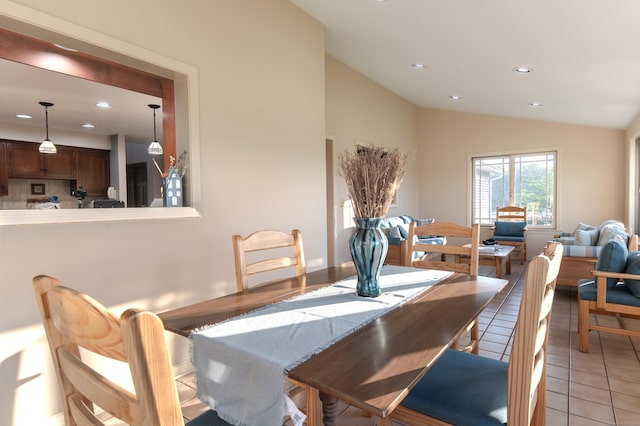 23 Hefflon Farm Rd, Old Lyme, CT 06371 - dining room featuring recessed lighting, vaulted ceiling, and light tile patterned floors