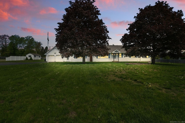 view of yard with a garage
