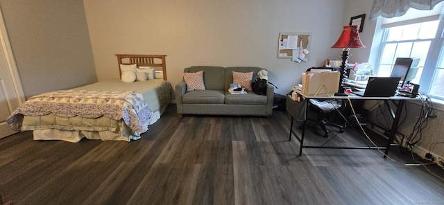 bedroom featuring multiple windows and wood finished floors
